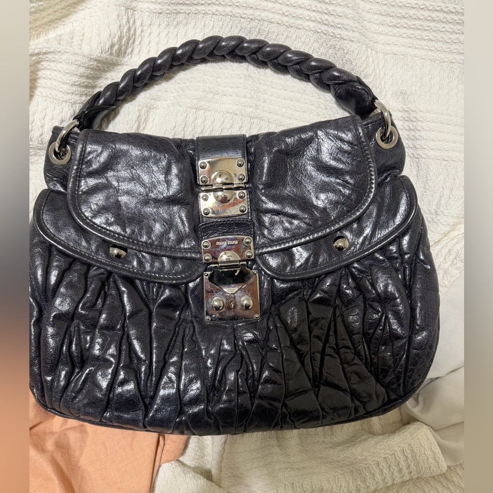 Miu Miu Coffer Ruched Leather Bag